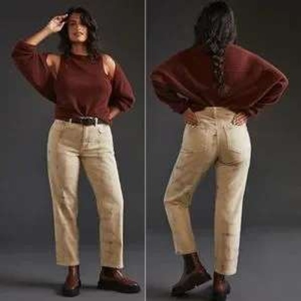 Pilcro Anthropology Women Size 31 TALL 'The Borrowed' Tan Boyfriend Jeans Grunge - Picture 2 of 16